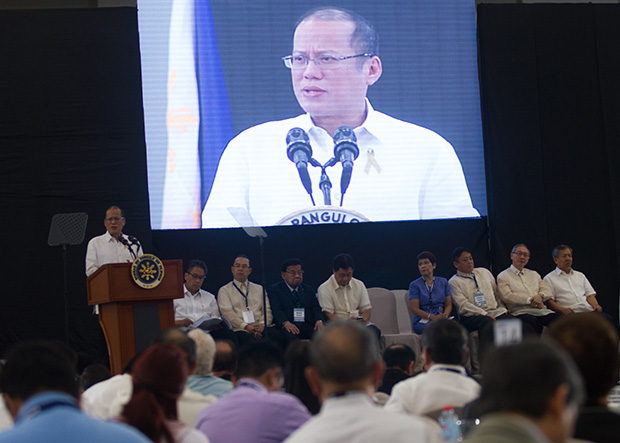 President Benigno Aquino III speaks before the participants to the 22nd Mindanao Business Conference at SMX Lanang Premiere, Davao City on August 8, 2013. The 3-day conference will provide a venue for key business leaders to craft a policy agenda that will prepare the Philippines for the Asean Economic Community (AEC) 2015 integration. MindaNews photo by Toto Lozano