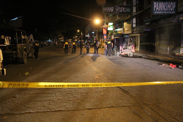 Police cordon off the blast site along Makakua Street in Cotabato City. MindaNews photo by Ferdinandh Cabrera