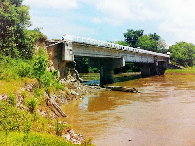 The slope protection of the Tunggol Bridge's approach from Datu Montawal in Maguindanao. Maguindanao Governor Esmael Mangudadatu has expressed fears the bridge would collapse. Photo corutesy of DPWH-ARMM