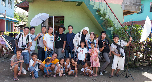 Iligan City's The Umbrella photographers with their strobist’s kits during their February 2012 charity shoot in a Gawad Kalinga village in Barangay Tambacan.
