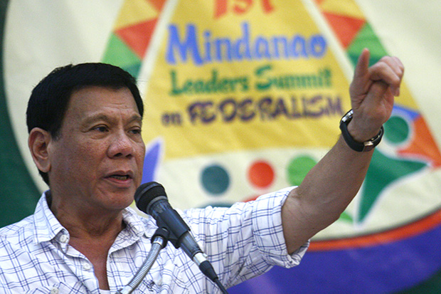 Davao City Mayor Rodrigo Duterte pushes for a federal form of government during the Mindanao Leaders Summit on December 1, 2014 in Davao City. At the same time, he rejects calls for him to run for president in 2016. Mindanews Photo by Keith Bacongco