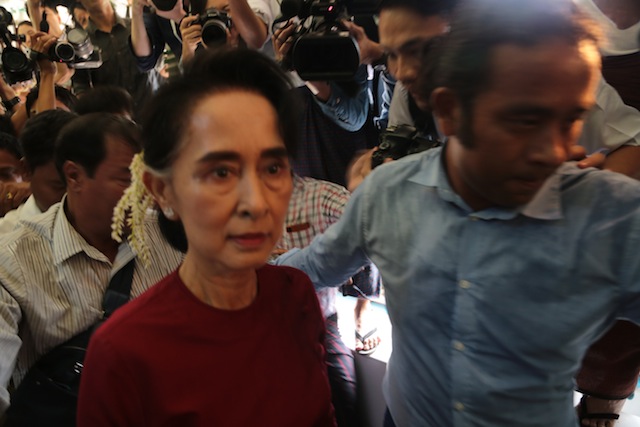 Democracy icon Aung San Suu Kyi after casting her vote Sunday morning. MindaNews photo by Ryan D. Rosauro 