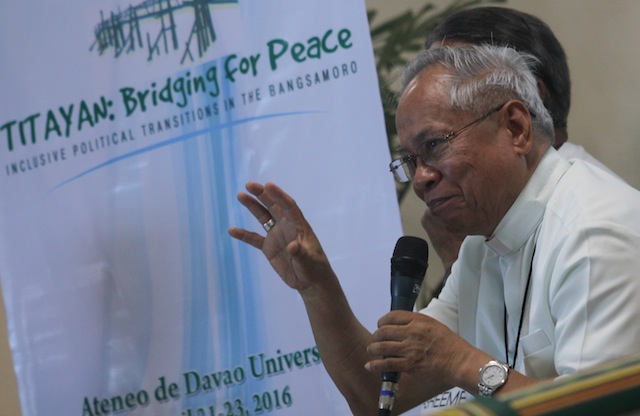 Cardinal Orlando B. Quevedo, OMI, tells a press conference at the Ateneo de Davao University on 22 April that federalism is "a long-term project“ as it involves amending the 1987 Constitution but the Bangsamoro which is going to adopt a parliamentary system of government, can be a pilot project. MindaNews photo by TOTO LOZANO 