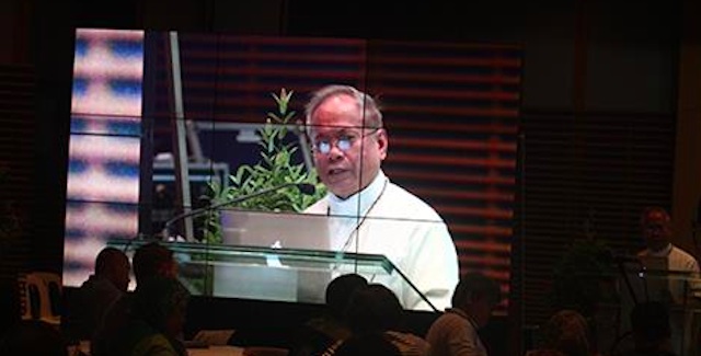 Cardinal Orlando B. Quevedo, OMI, delivers the keynote address at the Titayan: Briding for Peace symposium held at the Ateneo de Davao University on 21 April 2016. MIndaNews photo by KEITH BACONCGO