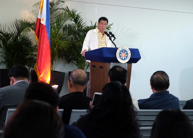President Rodrigo Duterte delivers his statement before departing for the ASEAN Summits in Vientiane, Laos Monday afternoon. MindaNews photo