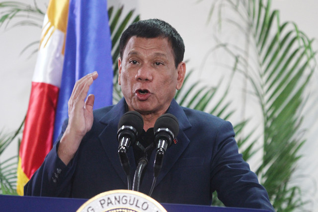 President Rodrigo Duterte issues some clarification before the media on his statements on US relations upon arrival on shortly before midnight on Friday n at the Davao International Airport, Davao City, from a state visit in China.Mindanews Photo